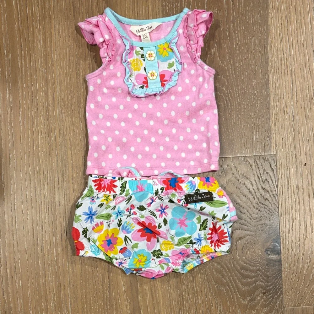 Matilda Jane Pink Polka Dot Top and Floral Diaper Cover